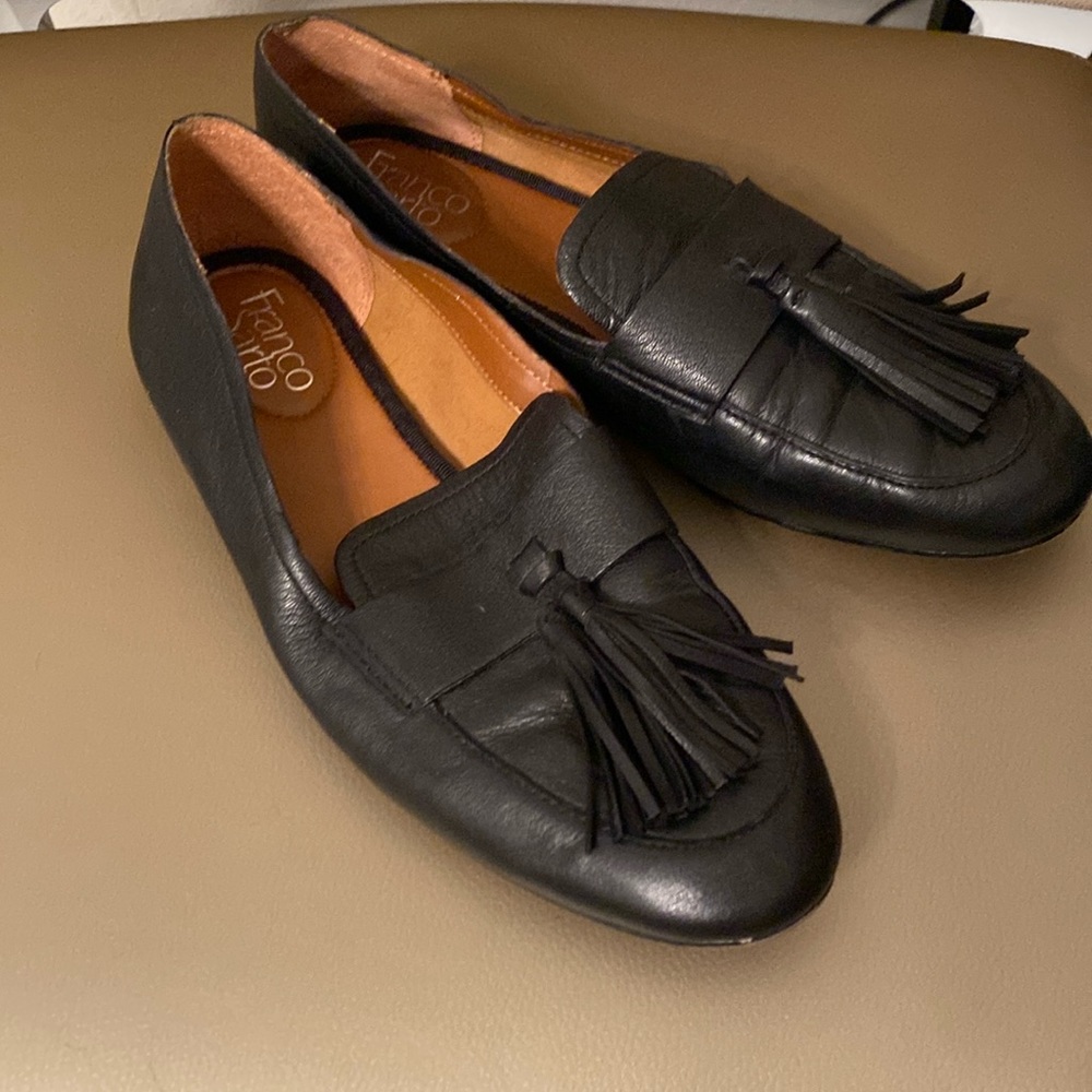 Franco Sarto Black Leather Tassel Loafers